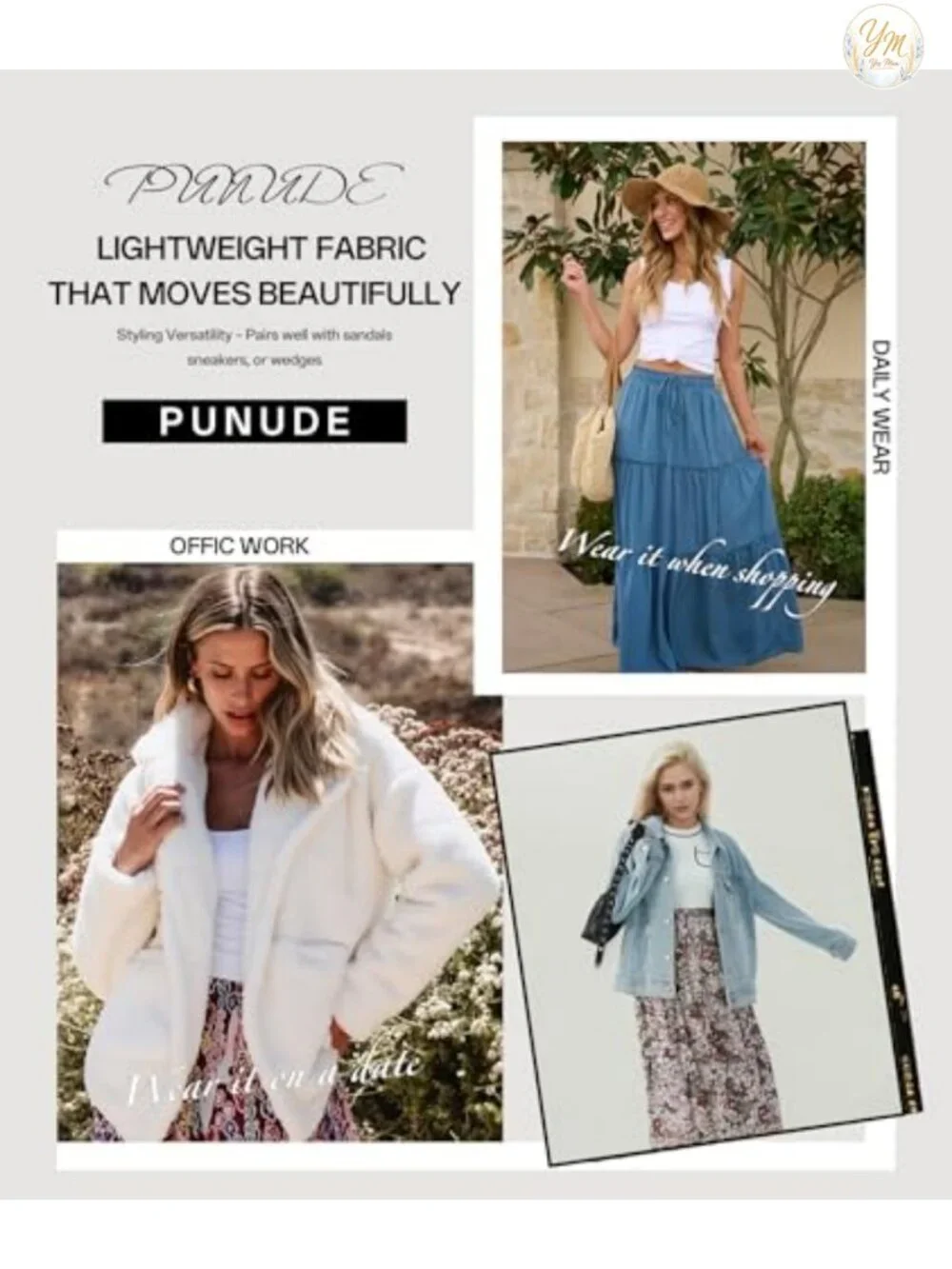 Women's High Waist Flowy A-Line Maxi Skirt with Pockets Boho Summer